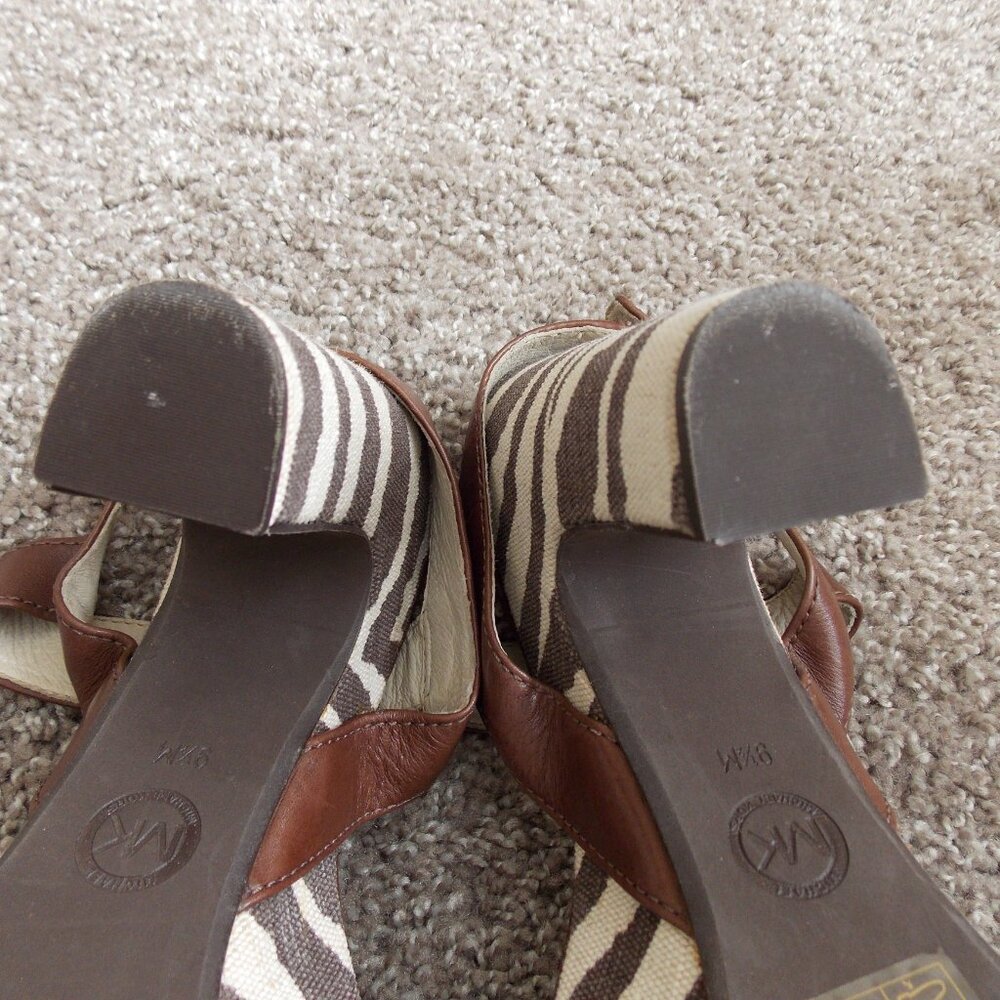 Michael Kors Ivana Mocha Zebra Animal Print Canvas Platform Sandals Heels - Picture 15 of 16